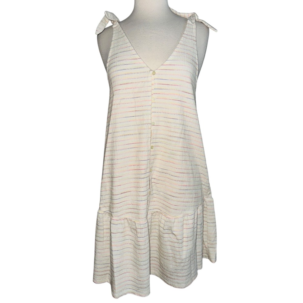 WB6 LOFT Womens Sleeveless Button Front Tie Strap Tiered Mini Dress Small‎